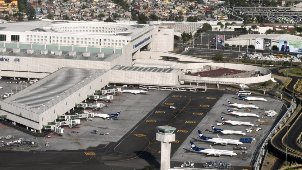 Passengers in Terminal 1 at Mexico City International Airport