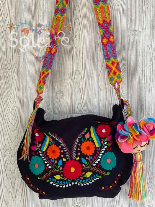 Embroidered bag with tassels