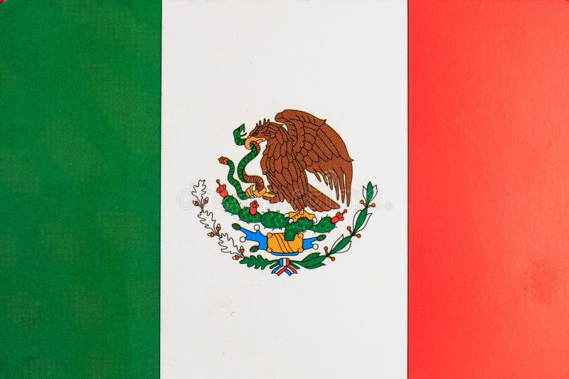 Mexican flag with eagle and snake emblem on green, white, and red stripes. Mexican flag stock images, royalty-free photos and pictures