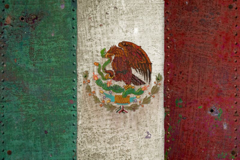Mexican Flag Retro Grunge Metal Tin Distressed Old Worn Rusted rivets Antique Vintage. Mexican flag stock images, royalty-free photos and pictures