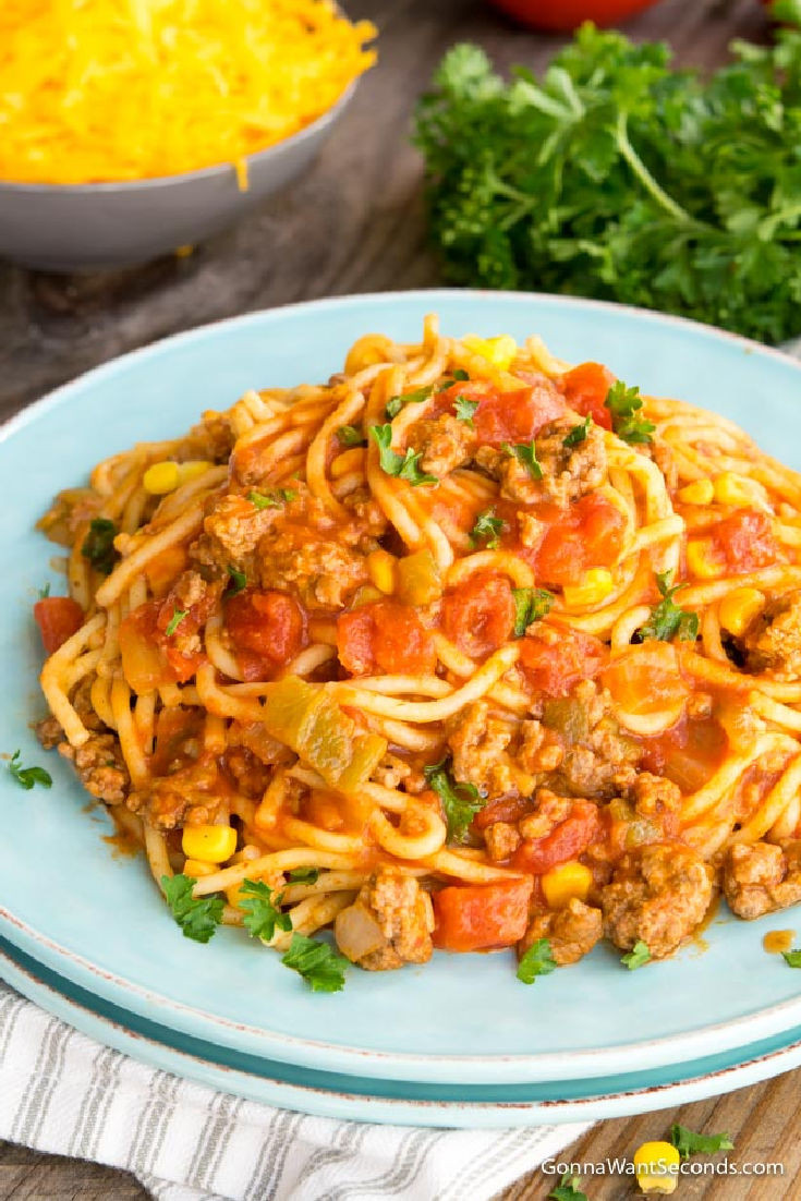 mexican spaghetti on a plate 