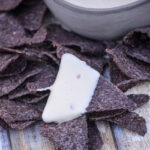 Blue corn chips with Mexican white sauce