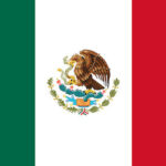Mexican flag featuring an eagle perched on a cactus devouring a snake, symbolizing strength and national pride