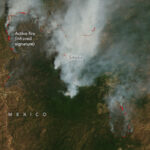 Smoke billows from a fire near the border of Oaxaca and Chiapas, Mexico, captured by Landsat 9 on March 27, 2024, highlighting the severity of the 2024 fire season.