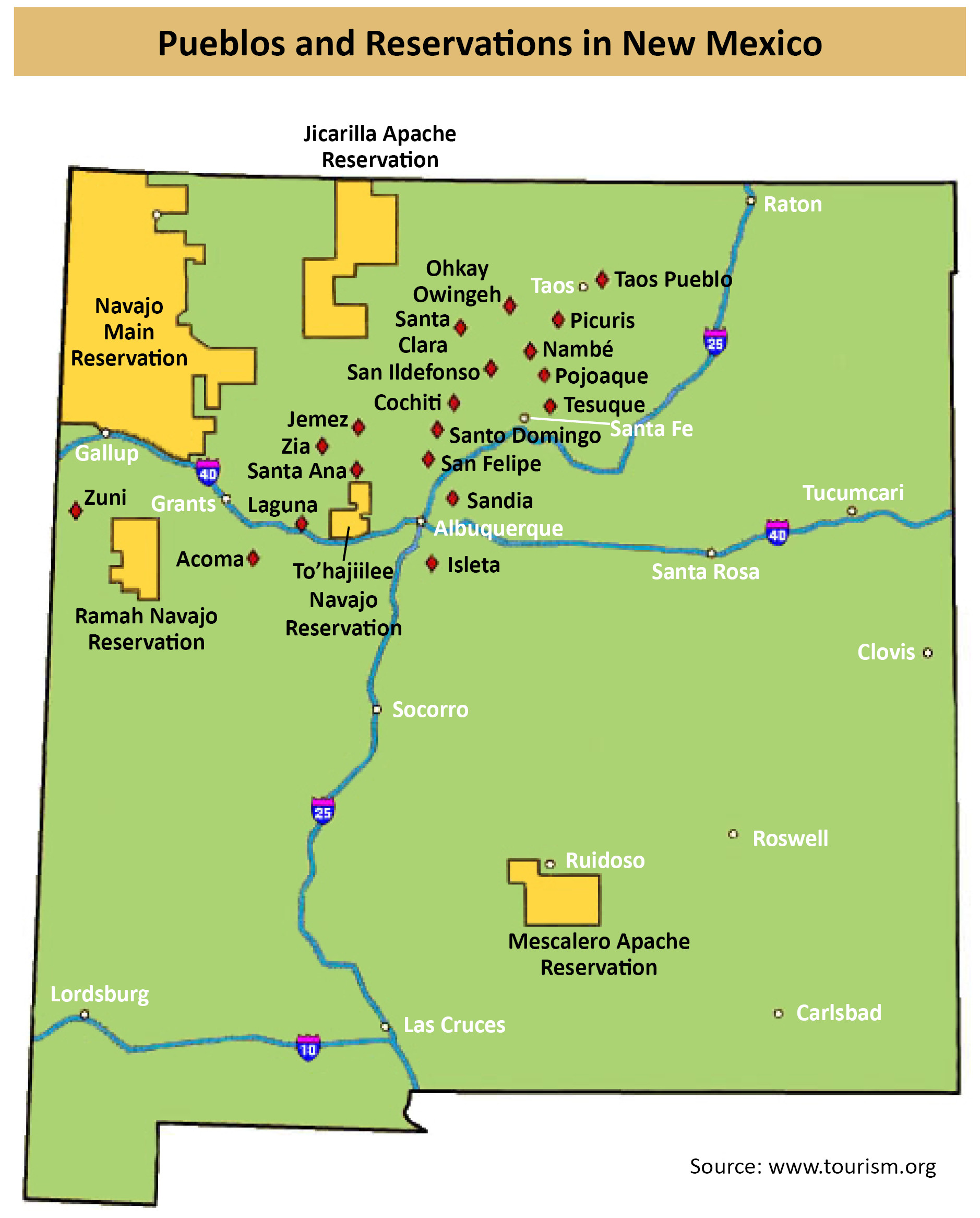 Map of New Mexico with tribal lands highlighted