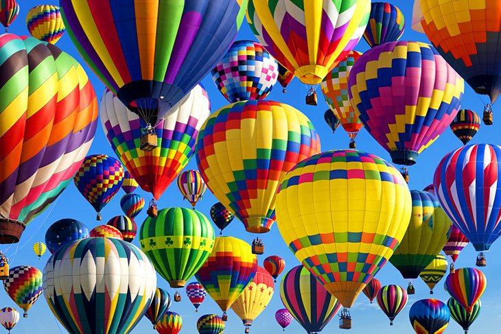 Albuquerque International Balloon Fiesta, a vibrant display of hot air balloons filling the sky