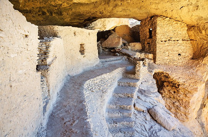 Gila Cliff Dwellings National Monument, showcasing ancient Mogollon dwellings built into the cliff face