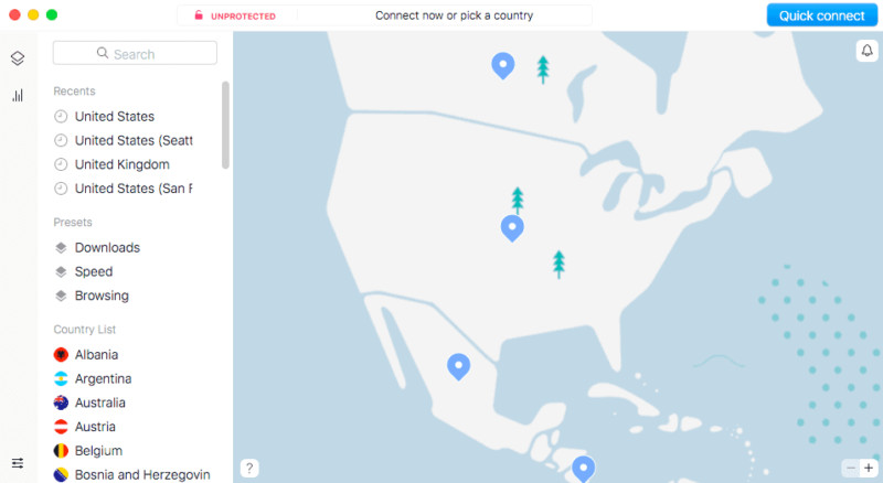 NordVPN user interface