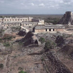 The Nunnery Quadrangle, House of Turtles (foreground), the Pyramid of the Magician (right), and the Temple of the Uxmal, Yucatán, Mexico