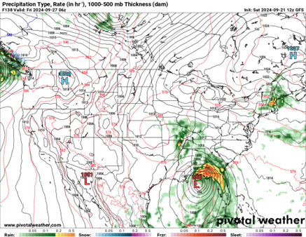 Map showing potential storm tracks in the Gulf of Mexico, illustrating the uncertainty in model predictions.