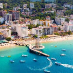 An aerial view of Puerto Vallarta Jalisco showing the beach, one of the safest places in Mexico