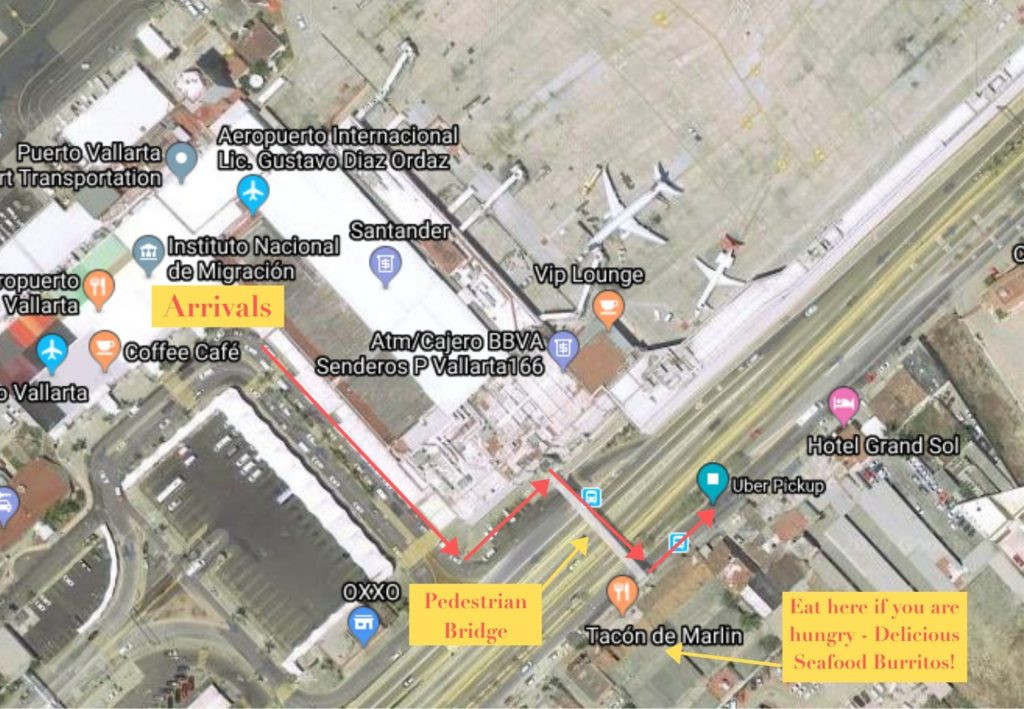 Puerto Vallarta Airport Map to Uber Pickup Spot
