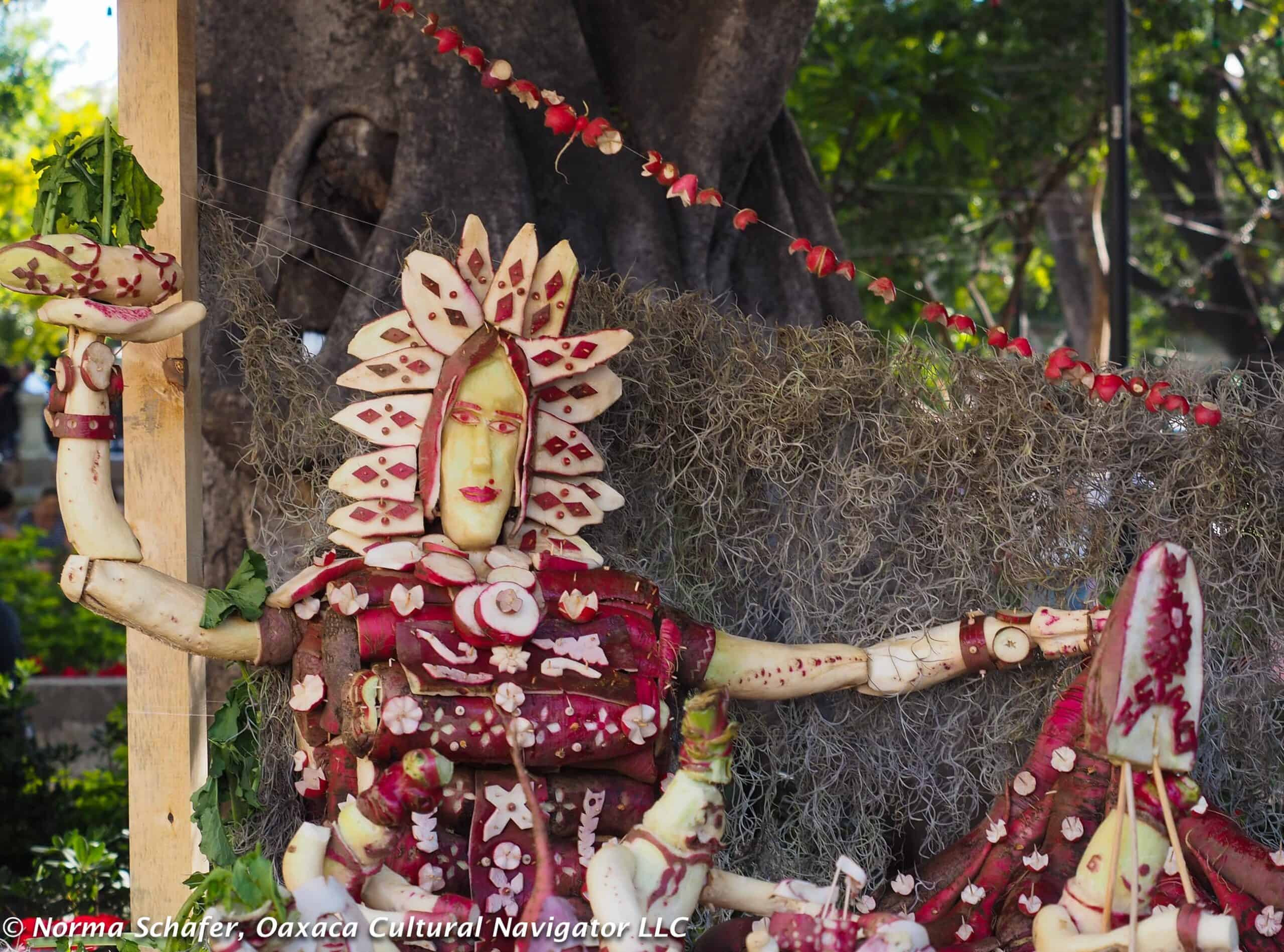 A detailed radish carving at the Night of the Radishes