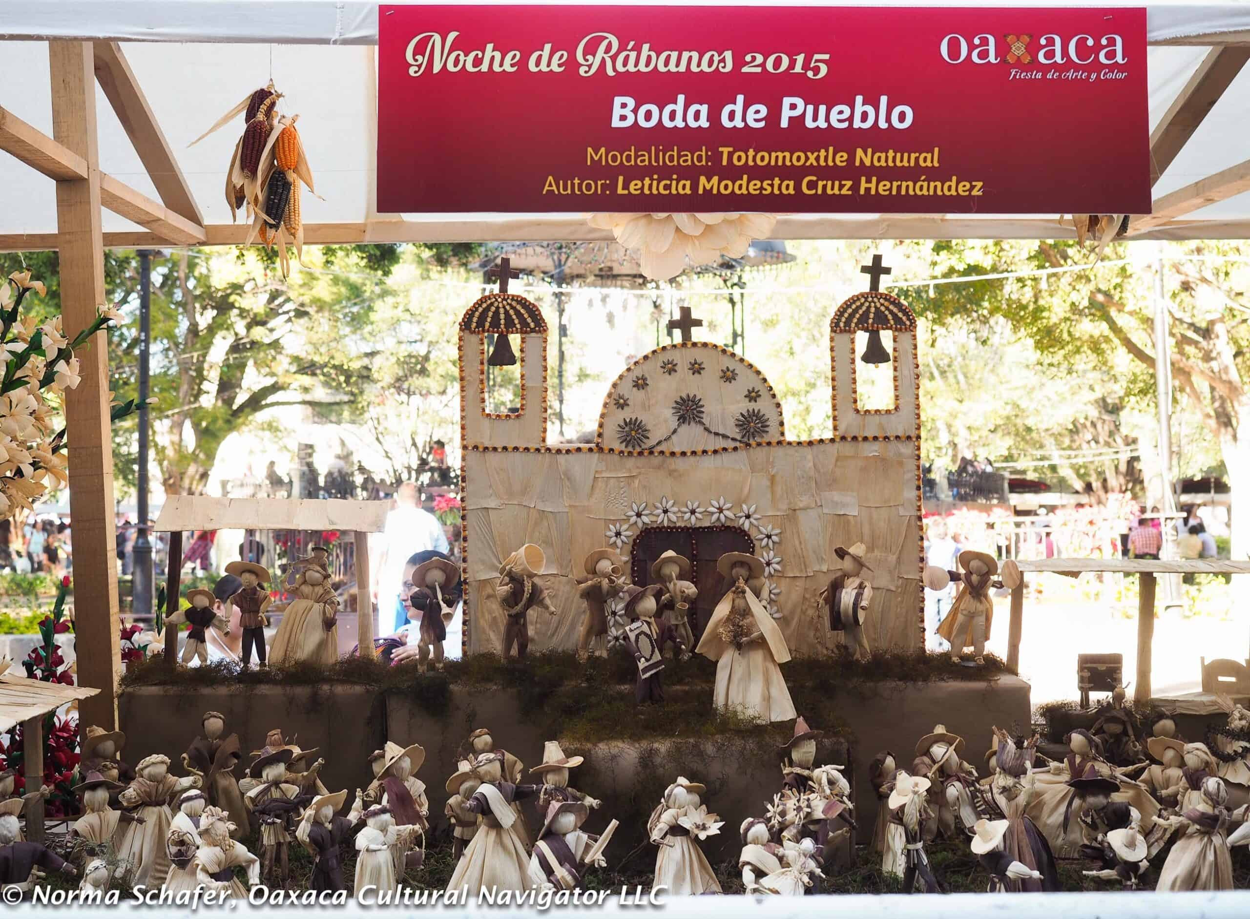 Radish carvings depicting scenes from Oaxacan life