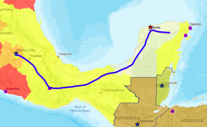 U.S. State Department travel advisory to Mexico, May 2024, with our trip in blue