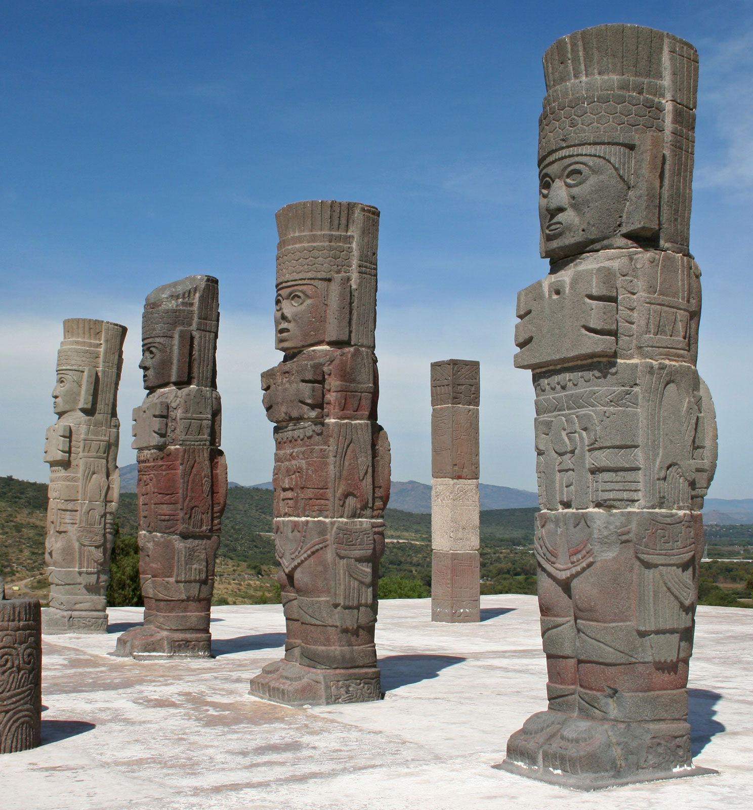 Stone columns carved by the Toltec in Mexico