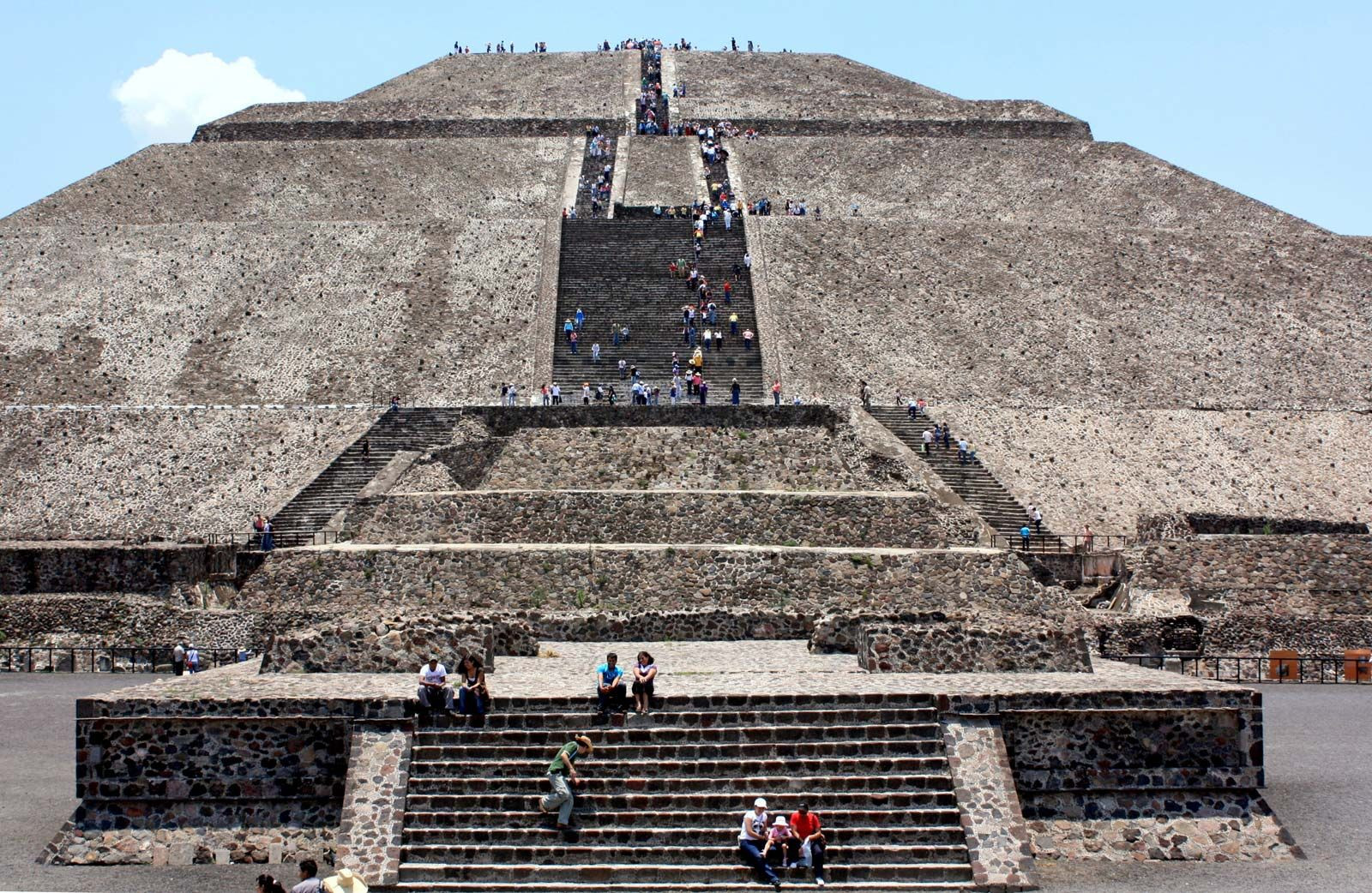 Tourists climb the Pyramid of the Sun in Teotihuacán, Mexico.